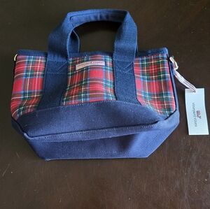 Vineyard Vines Navy and Red Plaid Small Tote Bag
